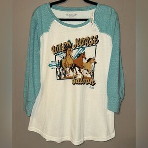 ARIAT Jersey Knit 3/4 Sleeve Shirt Wild Horse Saloon Graphic Women XXL NWT!